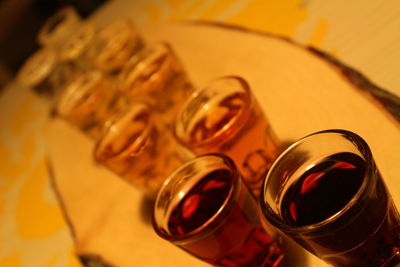 Close-up of beer bottles on table