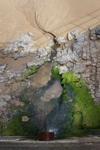 High angle view of water flowing through rocks