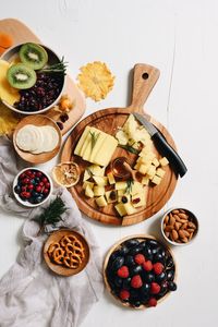 High angle view of fruits in bowl on table