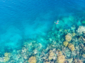 High angle view of people swimming in sea