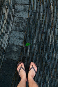 Low section of woman standing on tiled floor