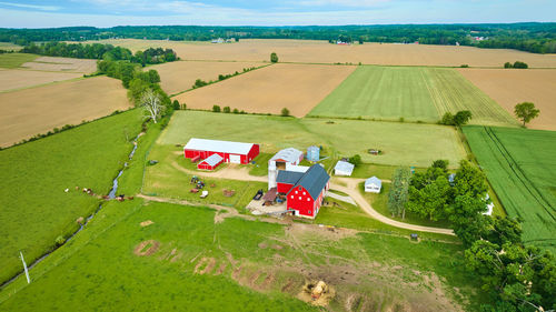 High angle view of people on field