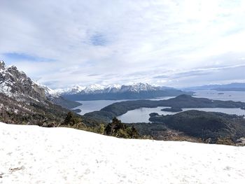 Scenic view of snowcapped mountains against sky