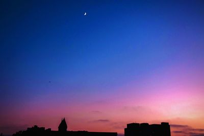 Silhouette of trees against clear sky at night