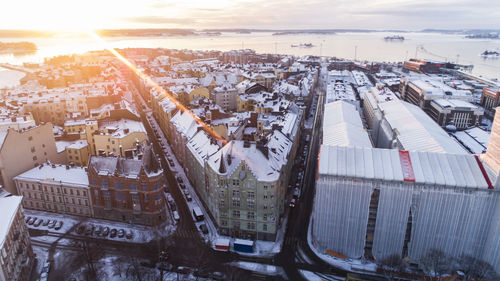 High angle view of city during winter