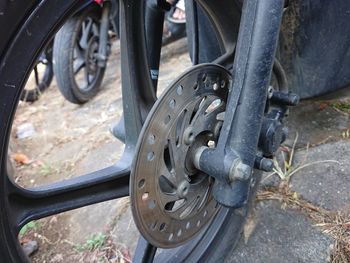 High angle view of bicycle parked on road