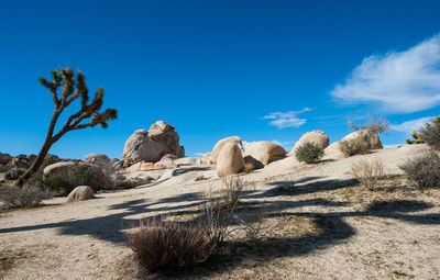 Rock formations in desert against blue sky