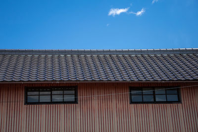 Low angle view of house roof against sky