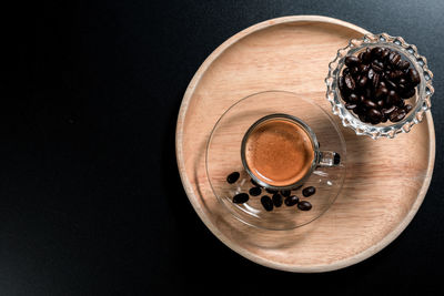 High angle view of coffee cup on table