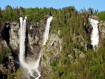 View of waterfall in forest