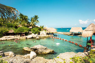 Scenic view of sea against clear blue sky