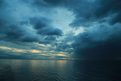 Scenic view of sea against dramatic sky