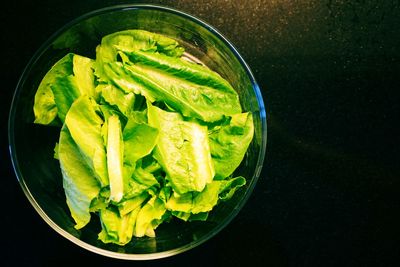 High angle view of fruit in bowl on table