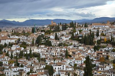 High angle view of townscape against sky. granada, spain.