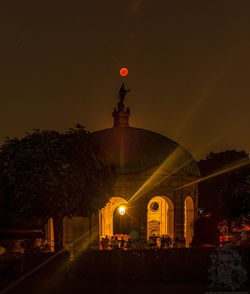 Illuminated historic building against sky at night