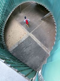 High angle view of woman on steps