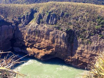 High angle view of rocks in water