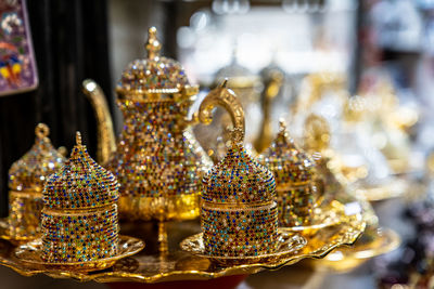 Close-up of christmas tea set