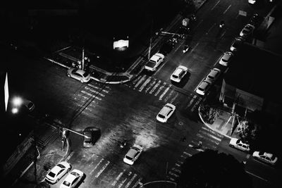 High angle view of vehicles on road in city