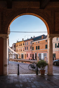 Comacchio, ferrara / italy - august 2020. view from loggia del grano in comacchio