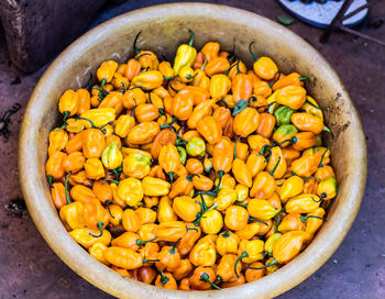 High angle view of vegetables in container