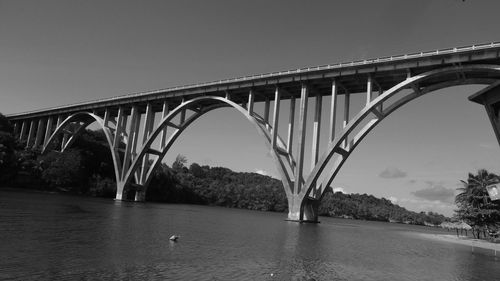 Low angle view of bridge over river against clear sky