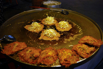 High angle view of food in container on table