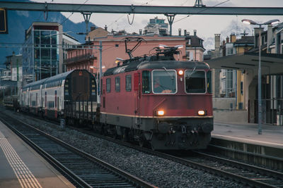 Train on railroad station platform