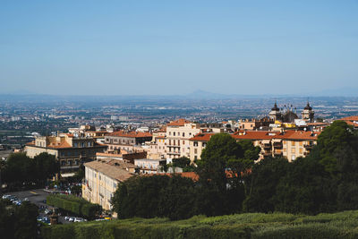 High angle view of buildings in city
