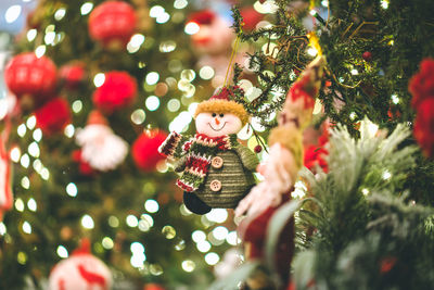 Close-up of christmas decoration hanging on tree
