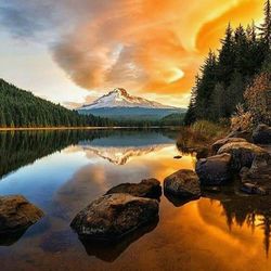 Scenic view of lake against cloudy sky