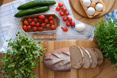 Top view of table with useful farm products