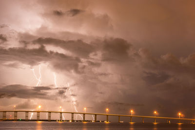 Scenic view of illuminated bridge against sky at night