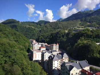 High angle view of townscape against sky