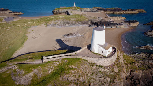 High angle view of rocks on beach