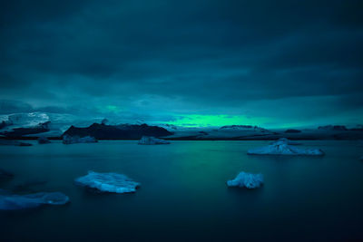 Aurora in ice lagoon, iceland