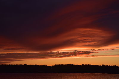 Scenic view of dramatic sky over sea during sunset