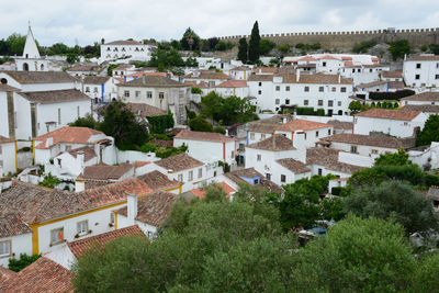 High angle view of buildings in town