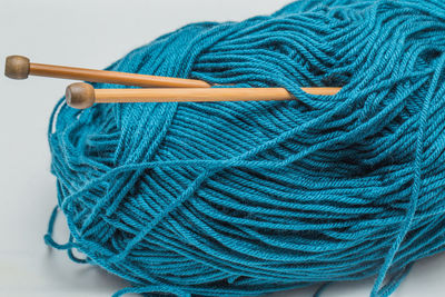 Close-up of painting on blue table