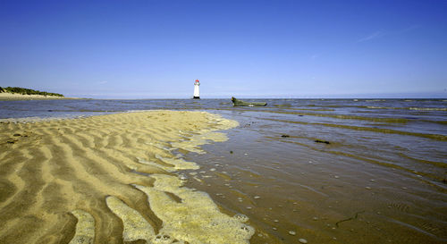 Scenic view of beach against clear sky
