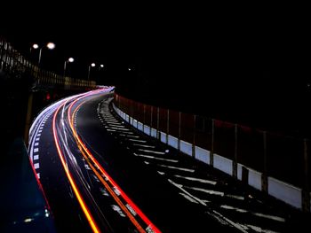 Light trails on road at night