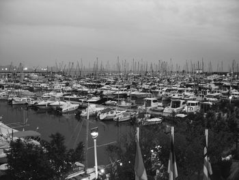 Panoramic view of boats moored in harbor