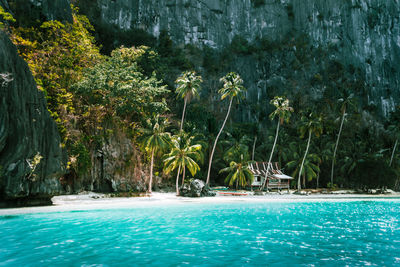 View of swimming pool in sea