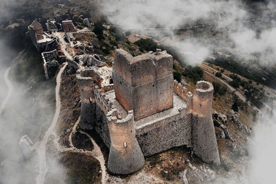 Transverse aerial view of the medieval castle of rocca calascio abruzzo