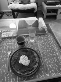 High angle view of coffee on table