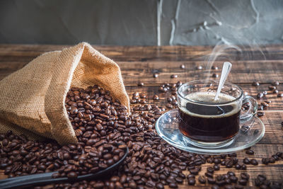 Close-up of coffee cup on table