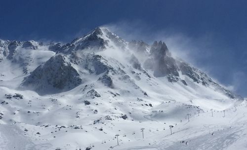 Scenic view of snow mountains against sky