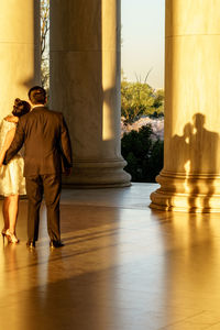 Shadow of couple on jefferson memorial column