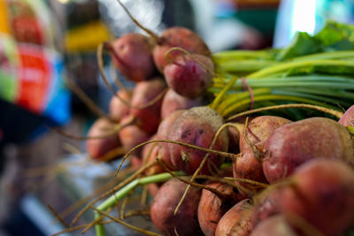 Close-up of radish for sale in market