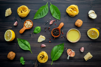 High angle view of ingredients on table
